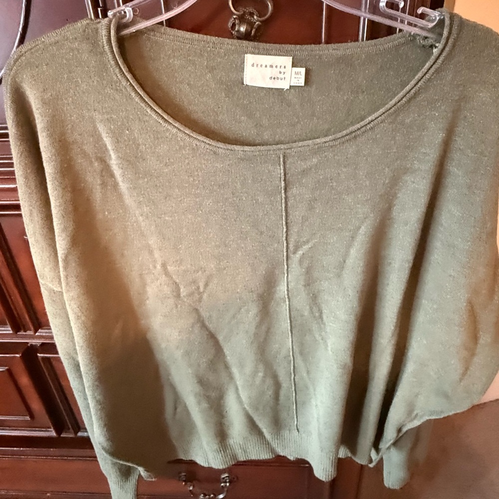 Olive Green Women's Scoop Neck Sweater by Dreamers by Debut size  M/L
